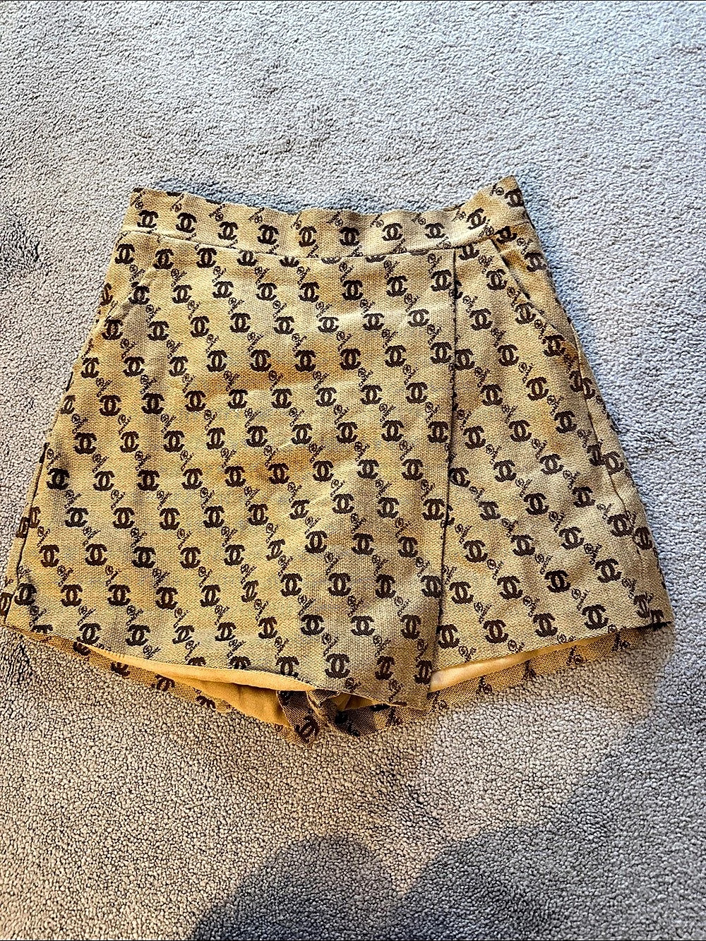 Chanel High Waist Logo Shorts in Brown & Yellow Like New